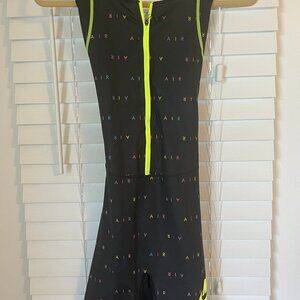 Nike Air Women's Printed Running Crisscross Bodysuit Black & Fluorescent Green